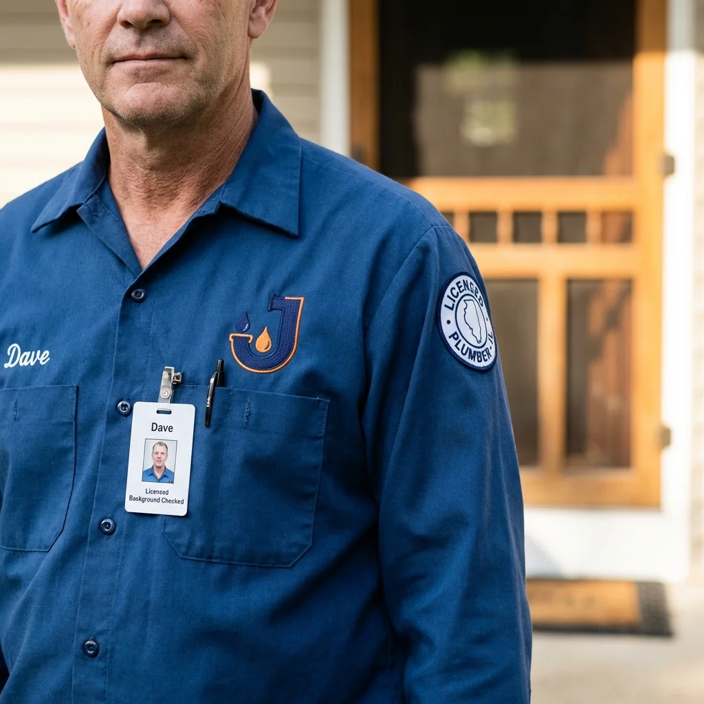 Licensed plumber showing ID badge in Jemez Pueblo, NM