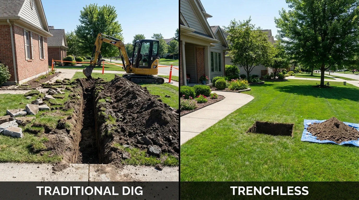 Trenchless sewer repair with minimal yard damage versus traditional excavation in Jemez Pueblo, NM